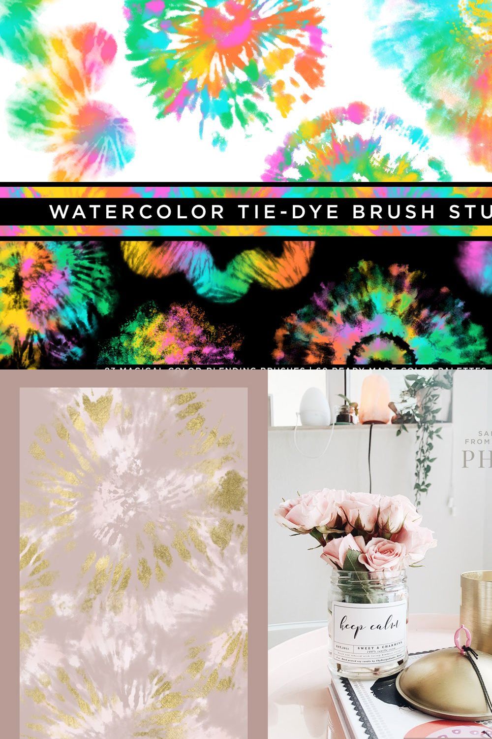 Watercolor Tie-Dye Pattern Brushes pinterest preview image.