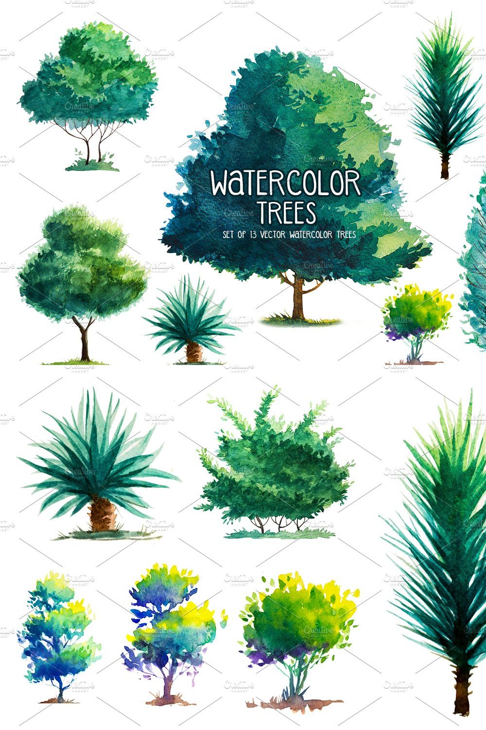Watercolor Trees pinterest preview image.