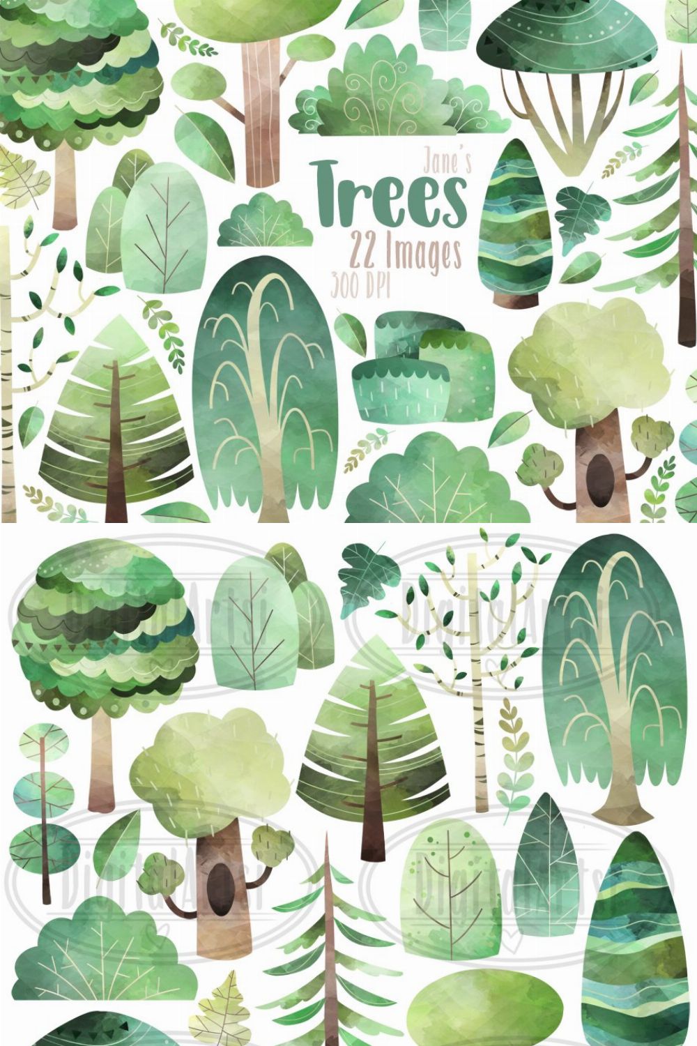 Watercolor Trees Clipart pinterest preview image.