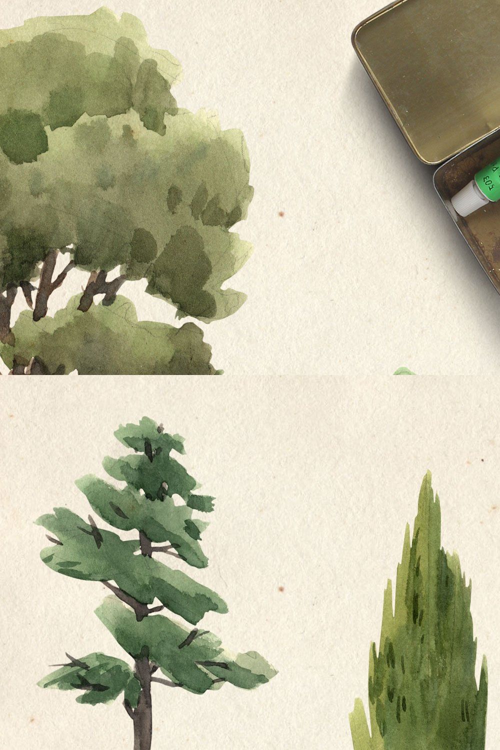 Watercolor Trees Illustrations PNG pinterest preview image.