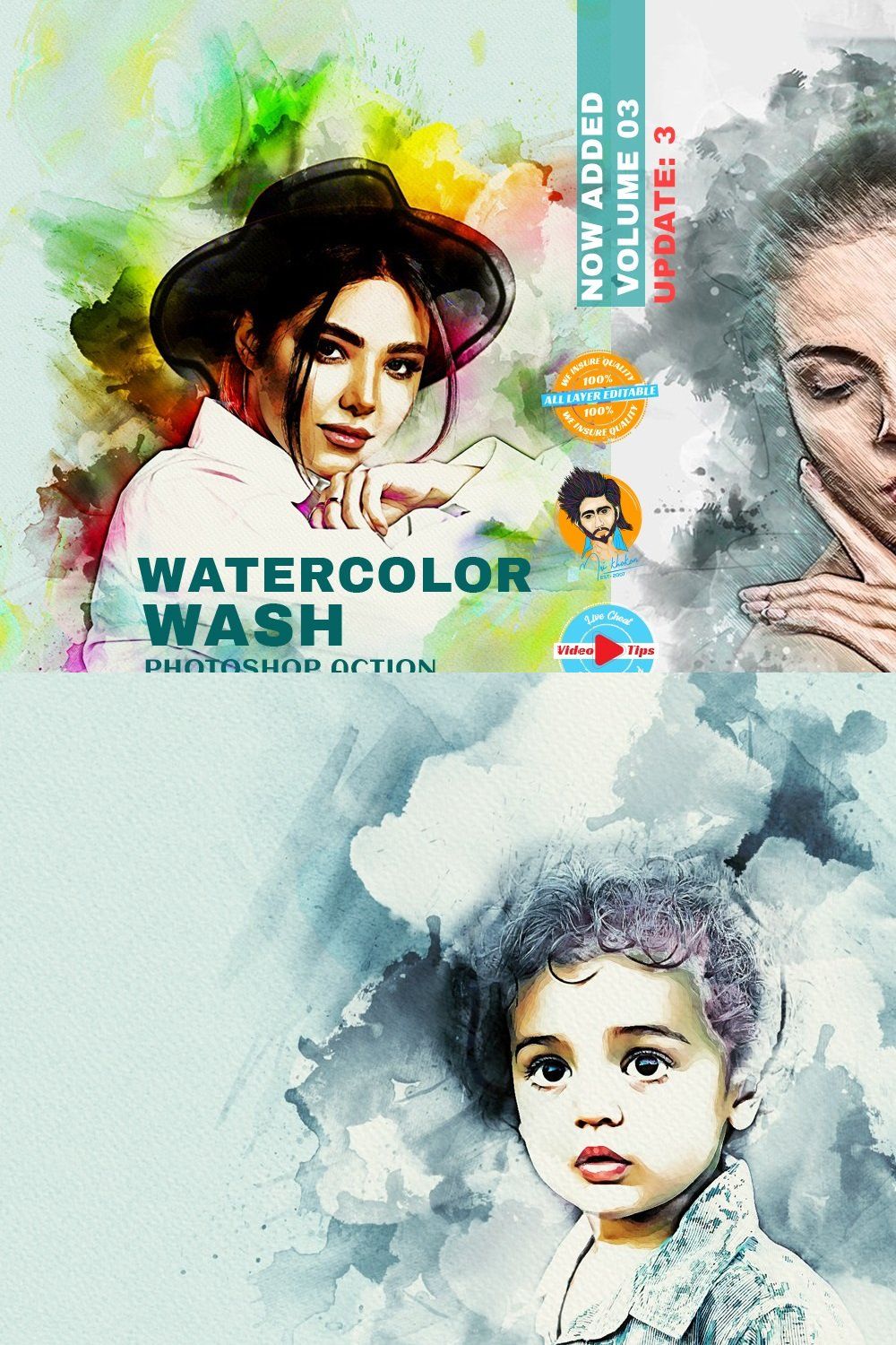 Watercolor Wash Photoshop Action 2 pinterest preview image.
