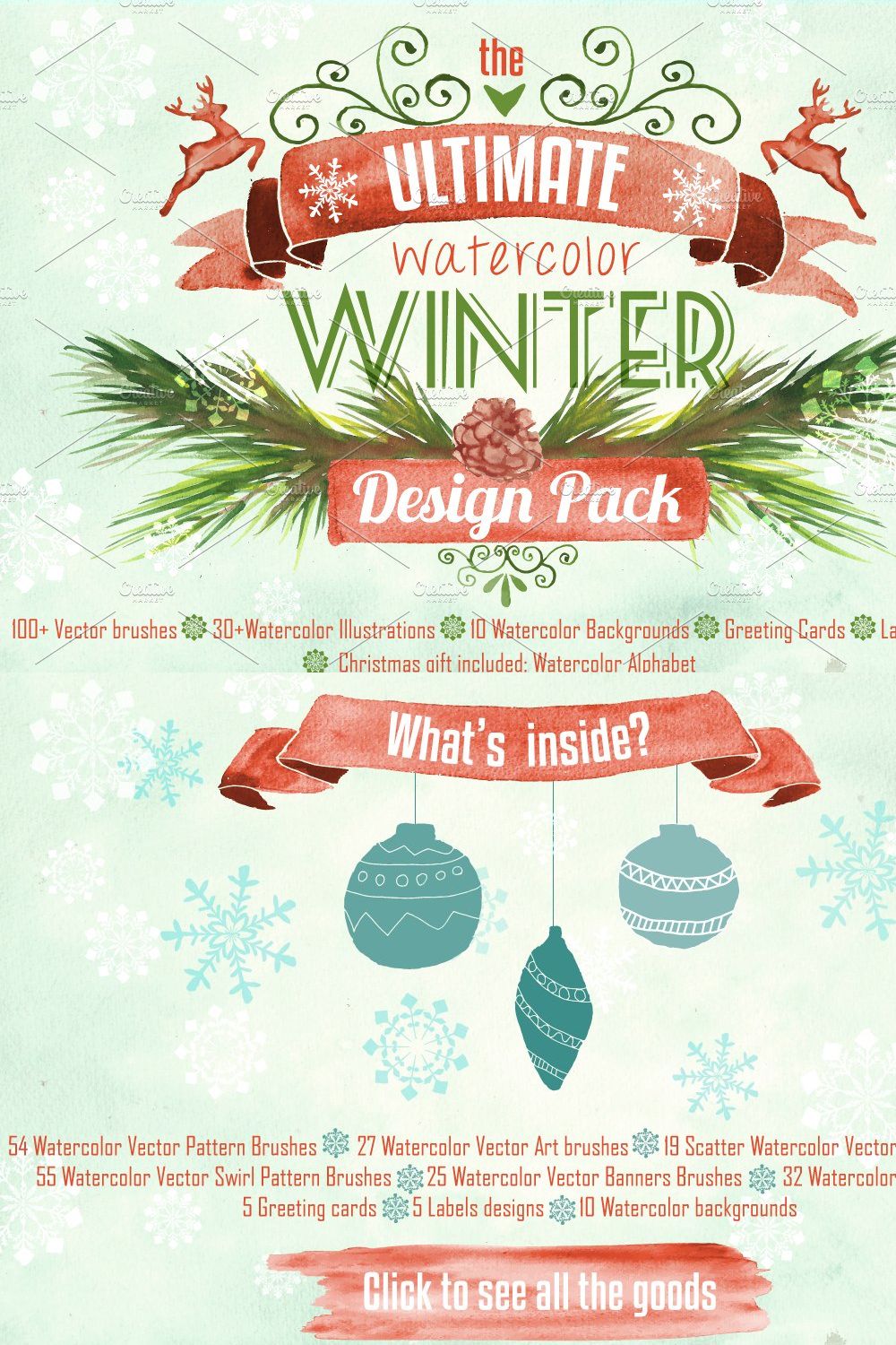 Watercolor Winter Design Pack pinterest preview image.