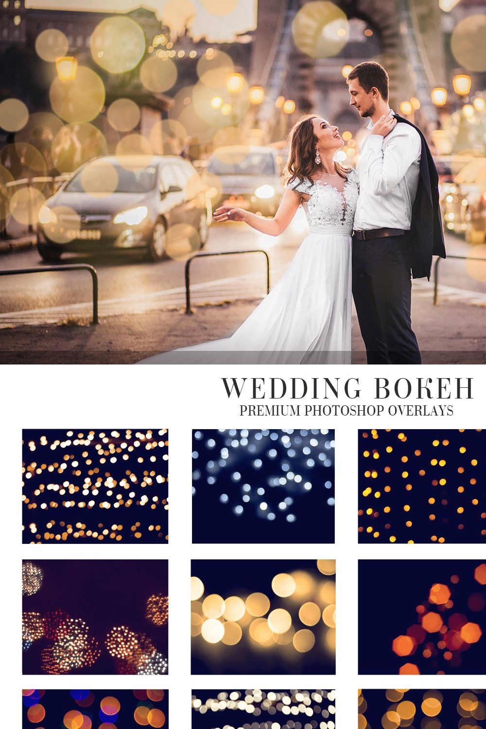 Wedding Bokeh Overlays pinterest preview image.