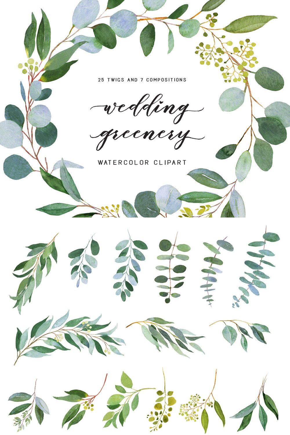 Wedding greenery pinterest preview image.