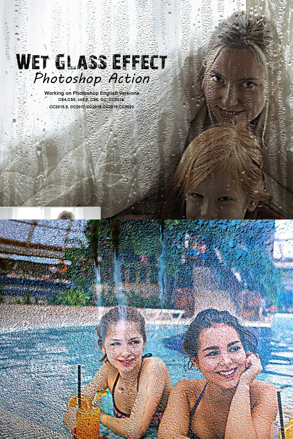 Wet Glass Effect Photoshop Action pinterest preview image.