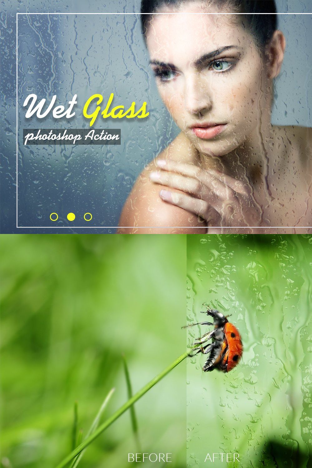 Wet Glass Photoshop Action pinterest preview image.