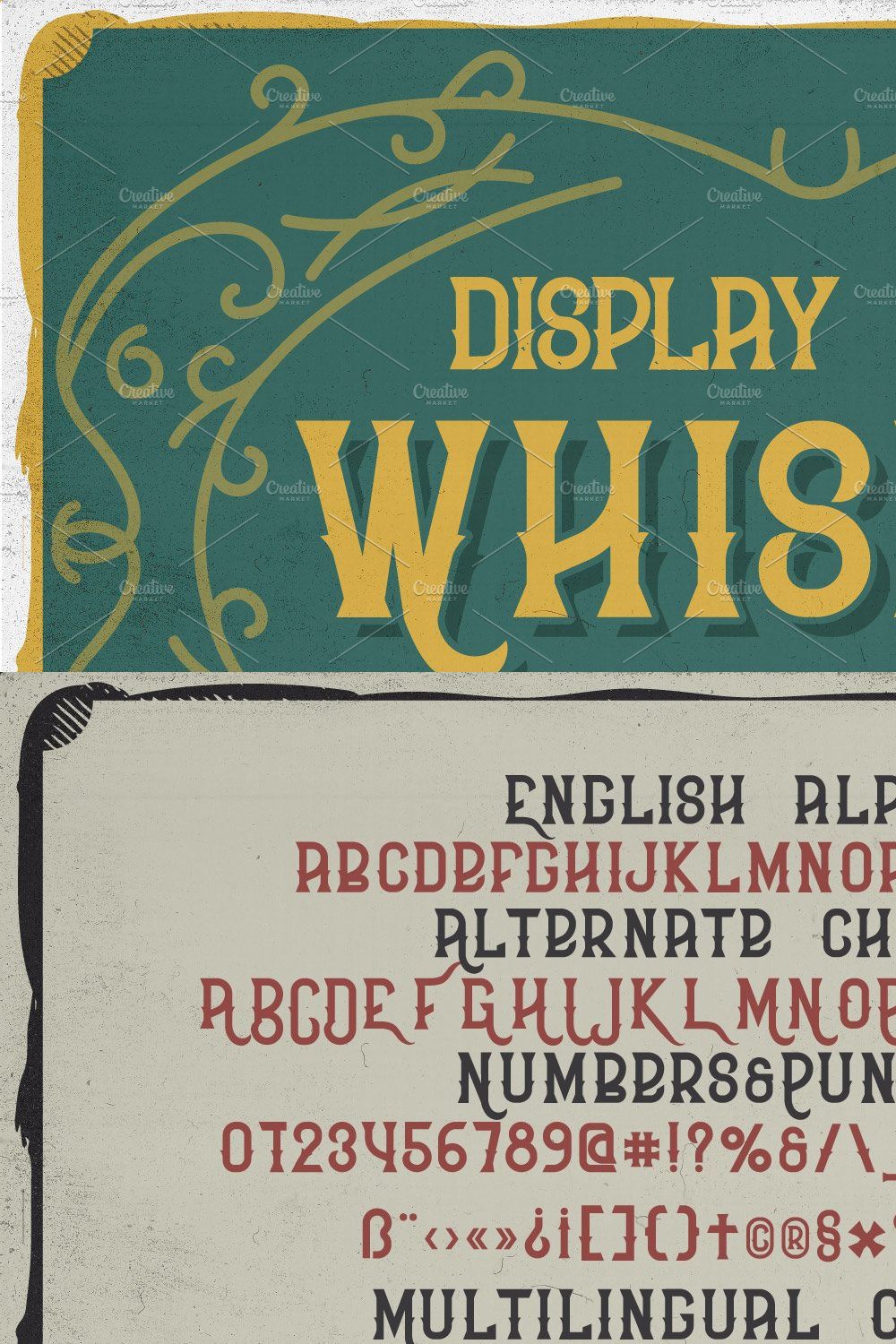 Whiskey bar font + 6 illustrations pinterest preview image.