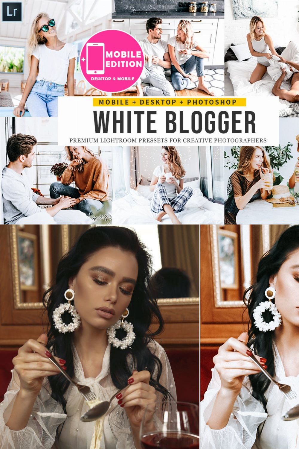 White Blogger Lightroom Presets pinterest preview image.