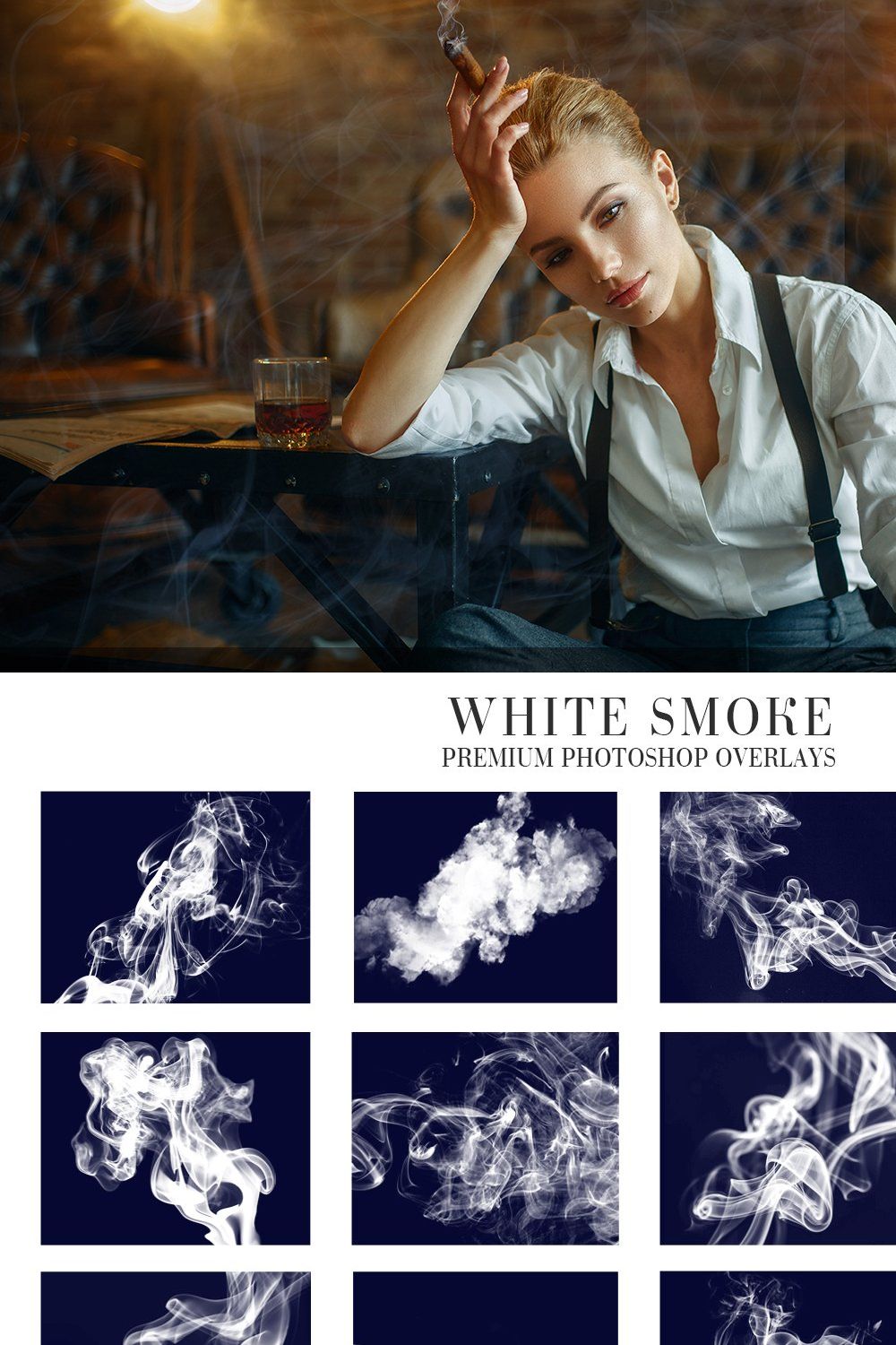 White Smoke Overlays Photoshop pinterest preview image.