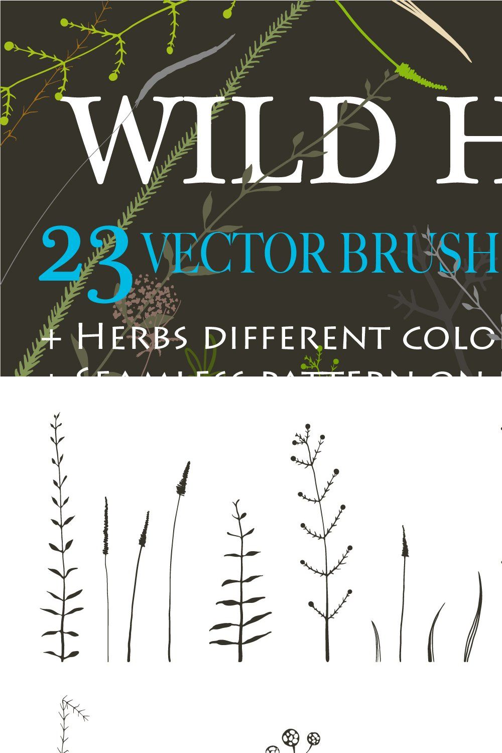 Wild Grass & Herbs vector Brushes pinterest preview image.