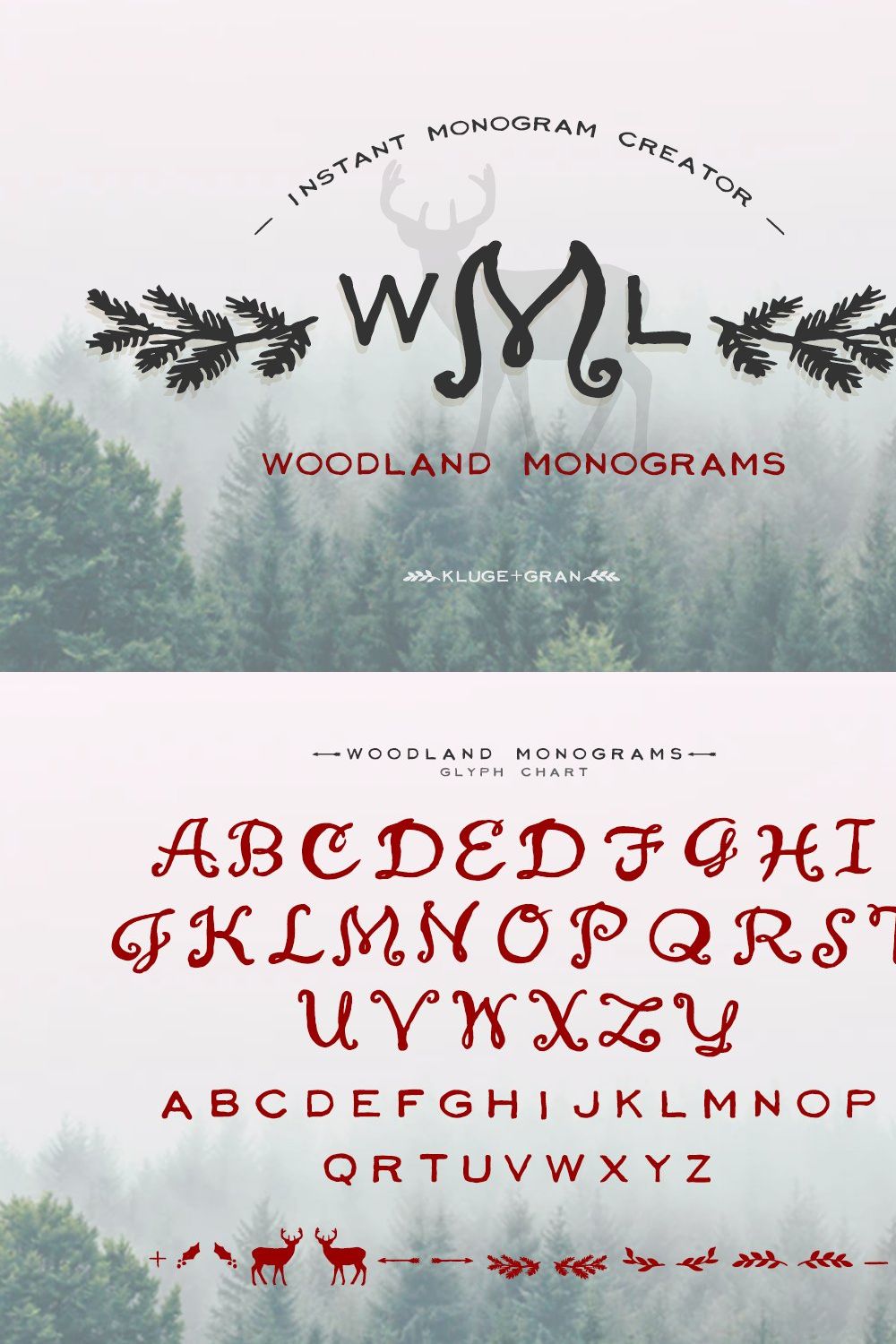 Woodland Monograms Font pinterest preview image.