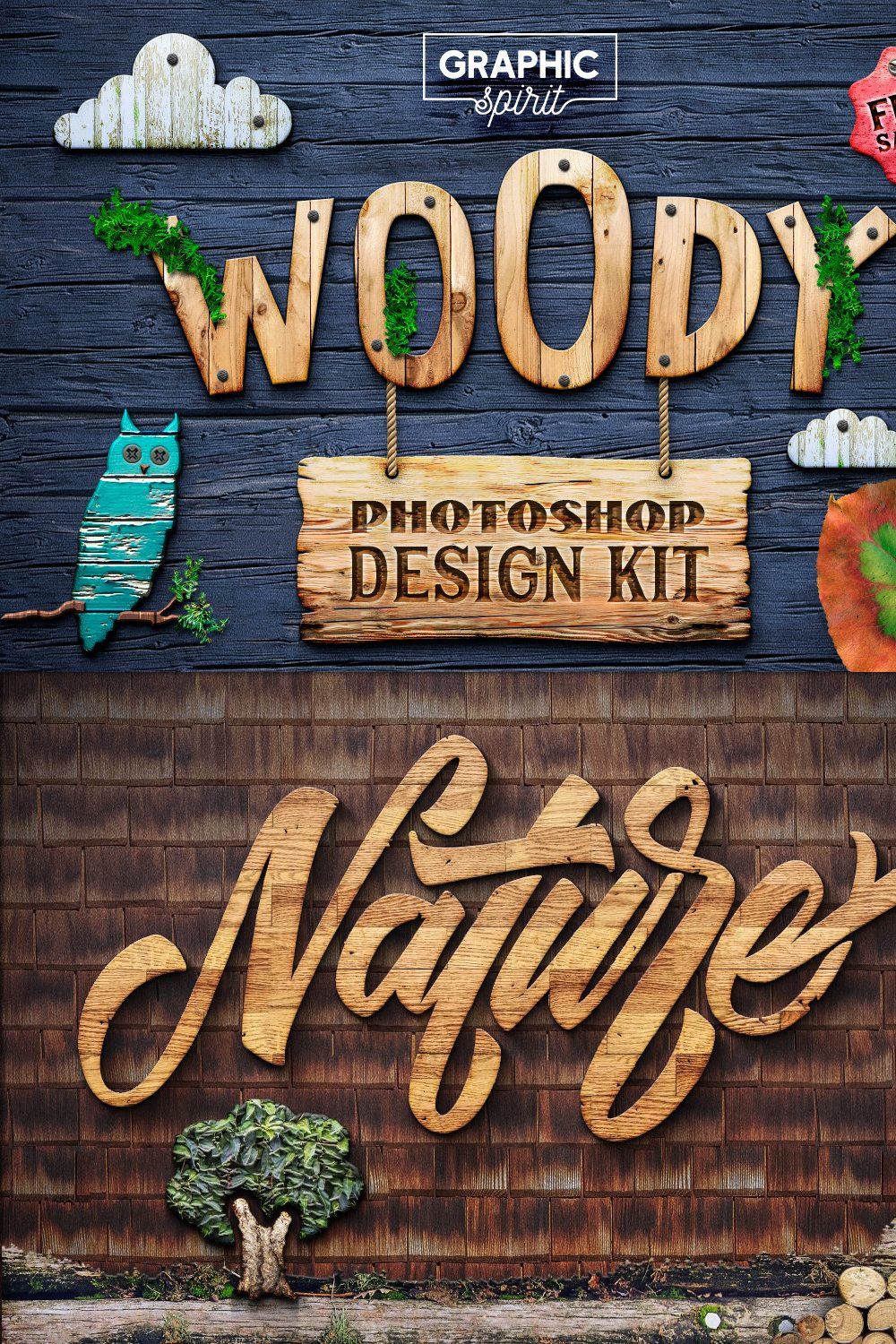 WOODY Texture Photoshop Styles KIT pinterest preview image.