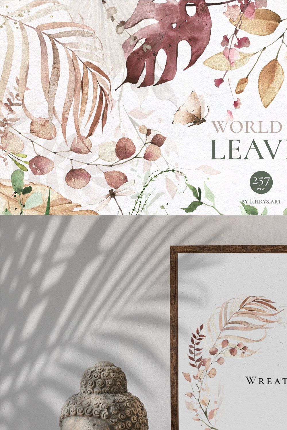World Of Leaves. Greenery Watercolor pinterest preview image.