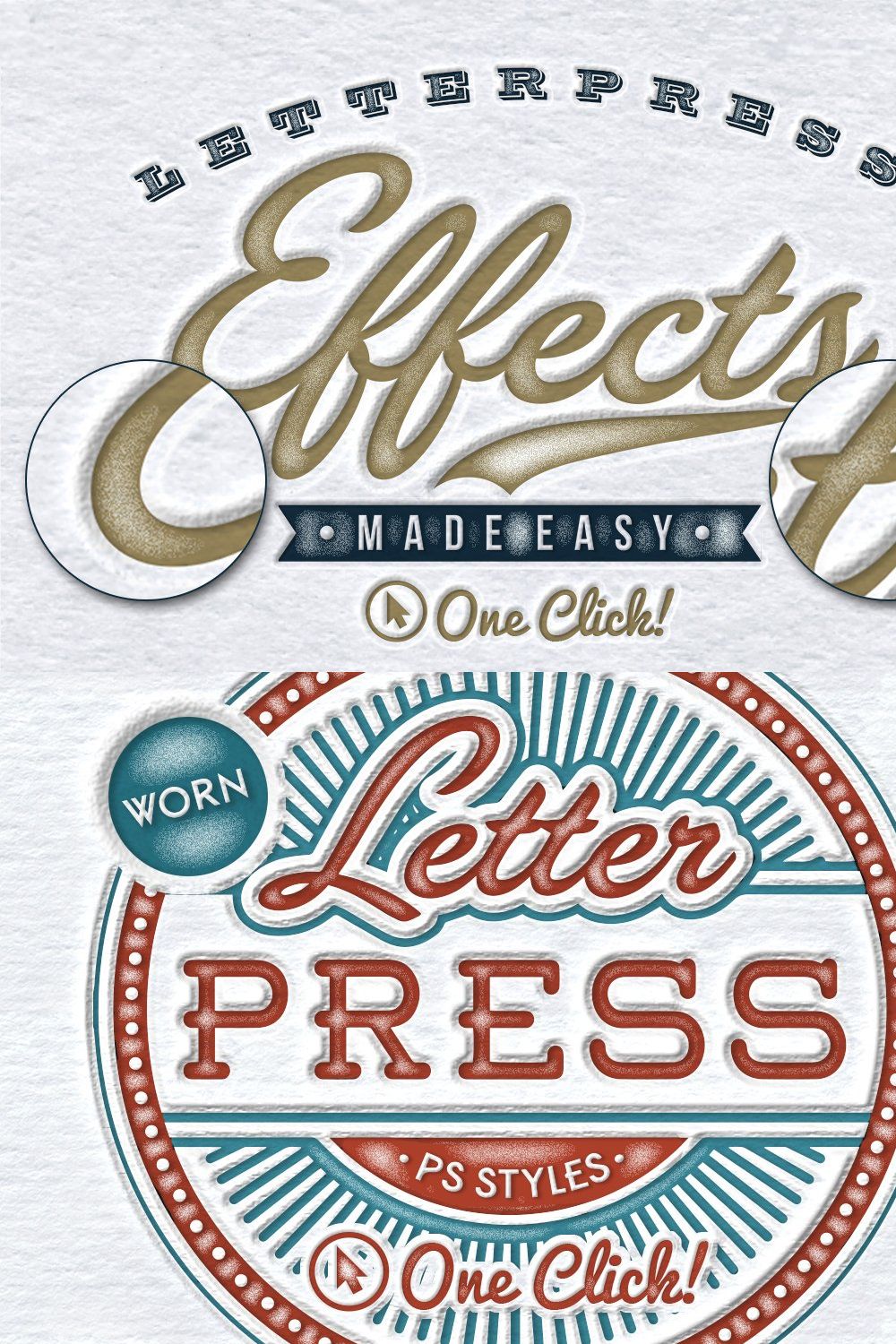 Worn Letterpress Photoshop Styles pinterest preview image.