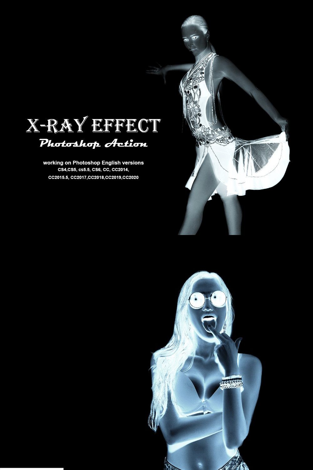 X-Ray Effect Photoshop Action pinterest preview image.