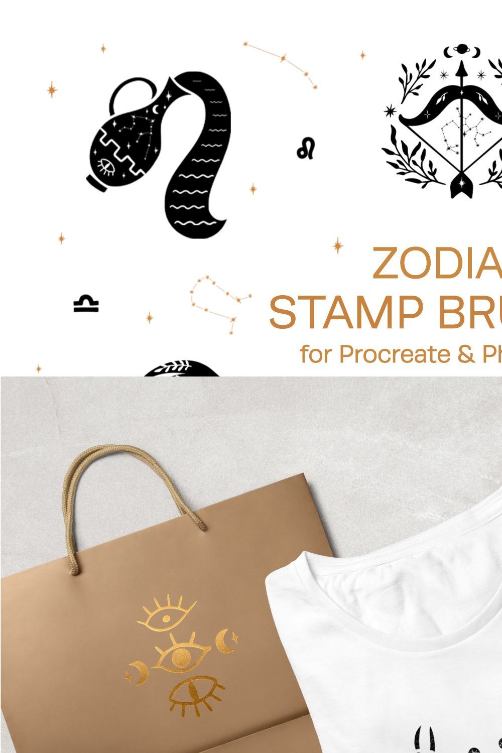 Zodiac Stamp Brushes for Procreate pinterest preview image.