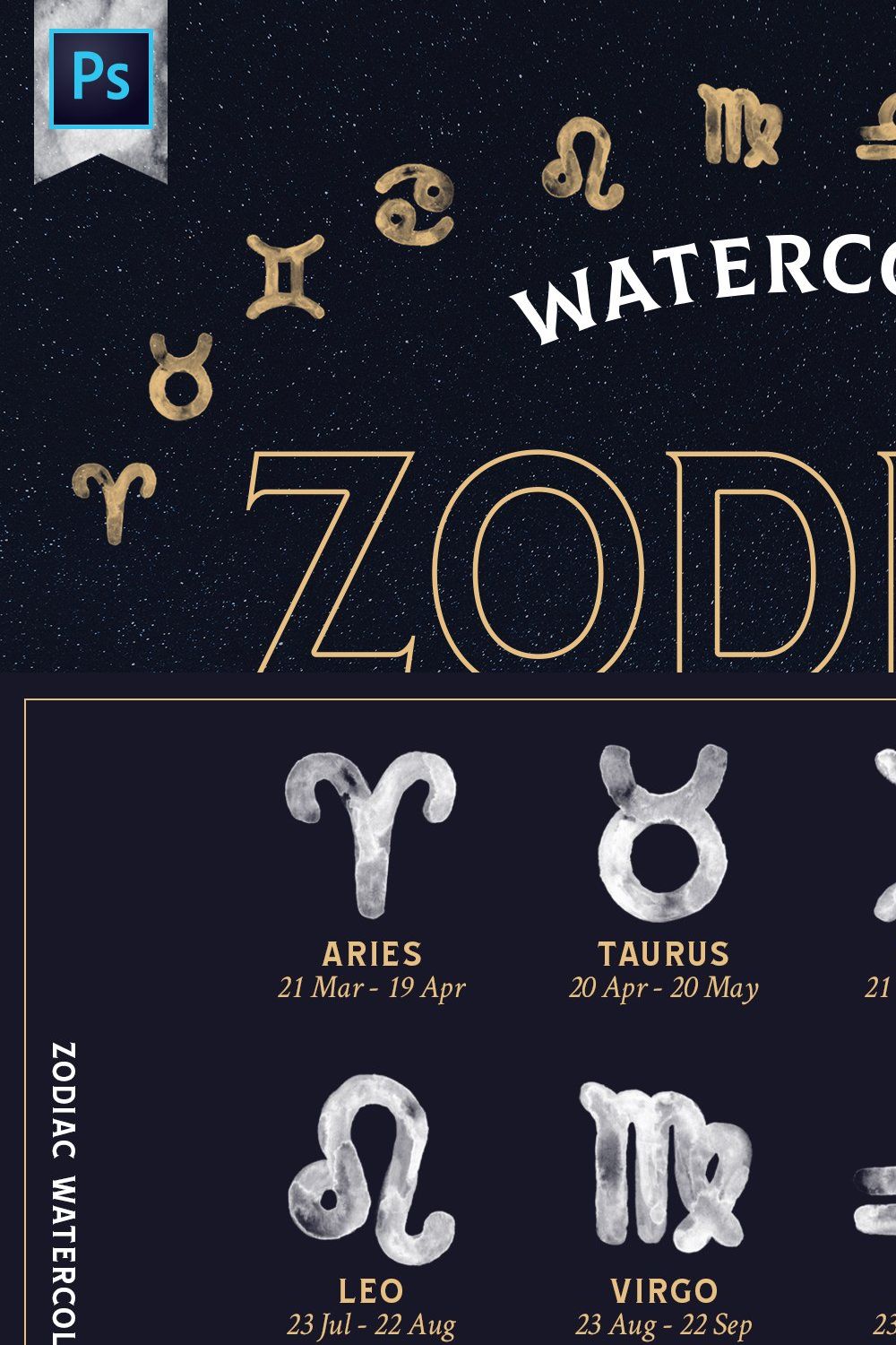 Zodiac Watercolor Photoshop Brushes pinterest preview image.