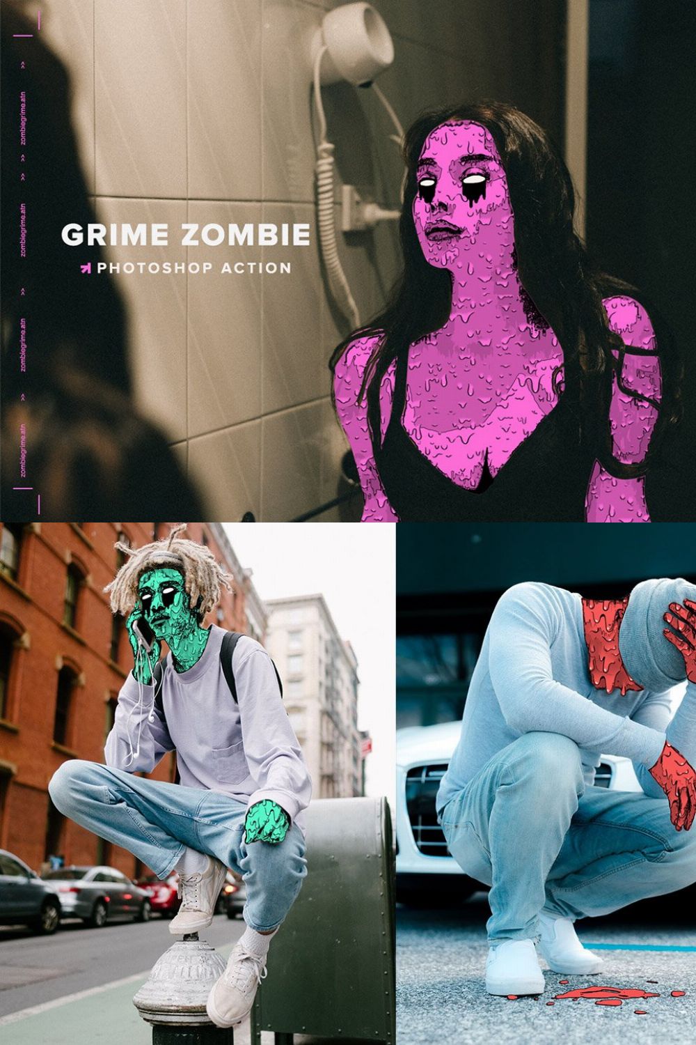 Zombie Grime Art Photoshop Action pinterest preview image.
