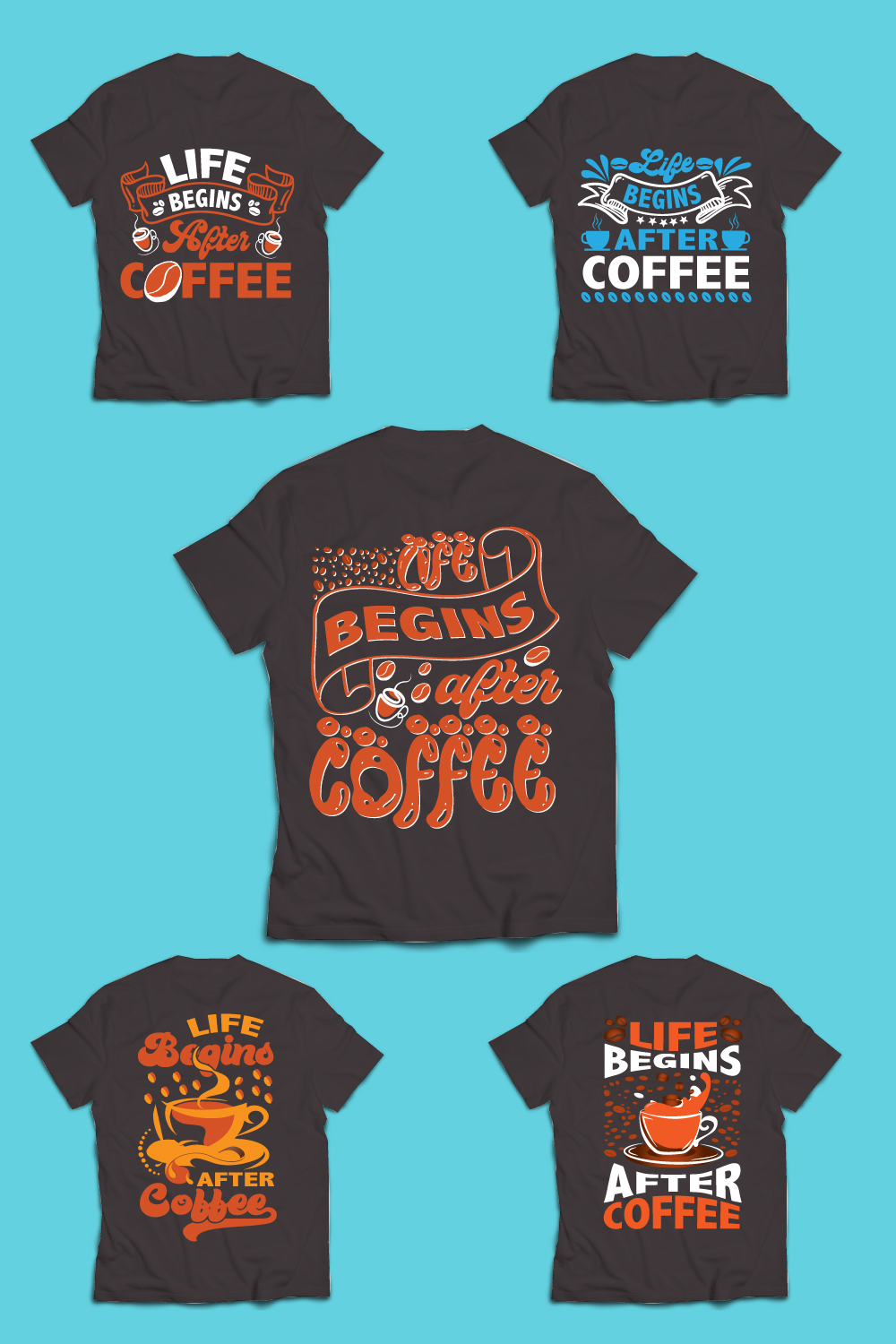 Life Begins After Coffee Typography T-Shirt Design pinterest preview image.