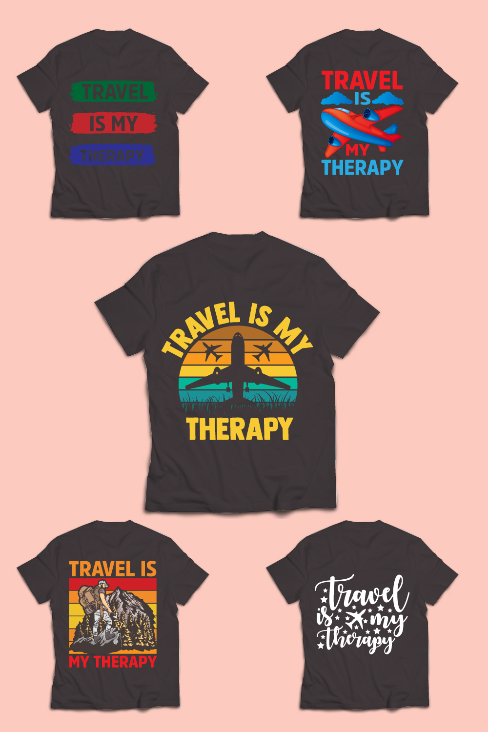 Travel Is My Therapy Typography T-Shirt Design pinterest preview image.