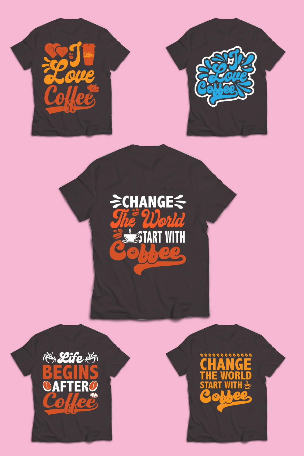 Change The World Start With Coffee Coffee Typography T-Shirt Design pinterest preview image.