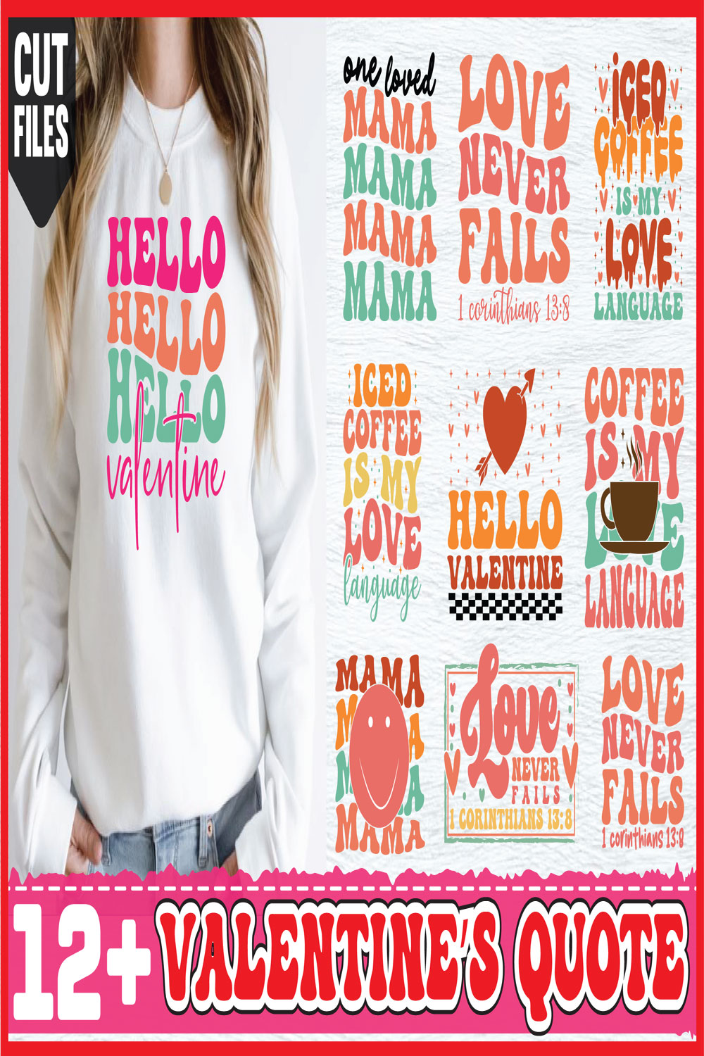 12 valentine’s quote designs bundle,happy valentine day, pinterest preview image.