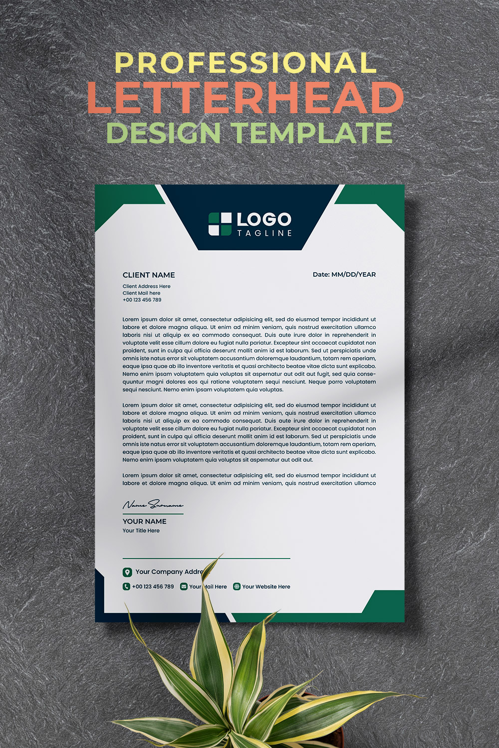 Professional Creative & Corporate Modern Unique Letterhead Design Template pinterest preview image.