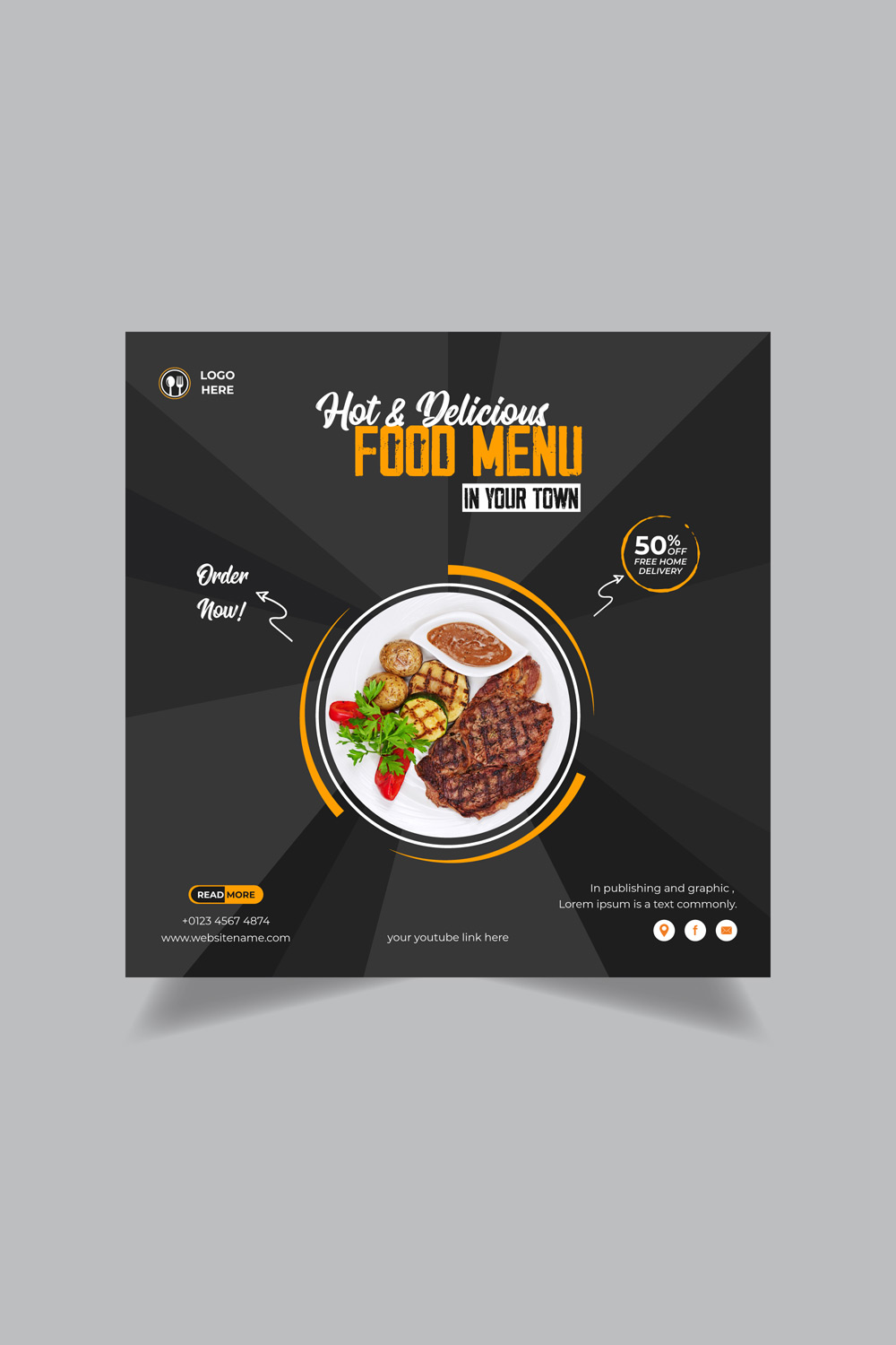 Food and restaurant social media Banner post template only-$2 pinterest preview image.