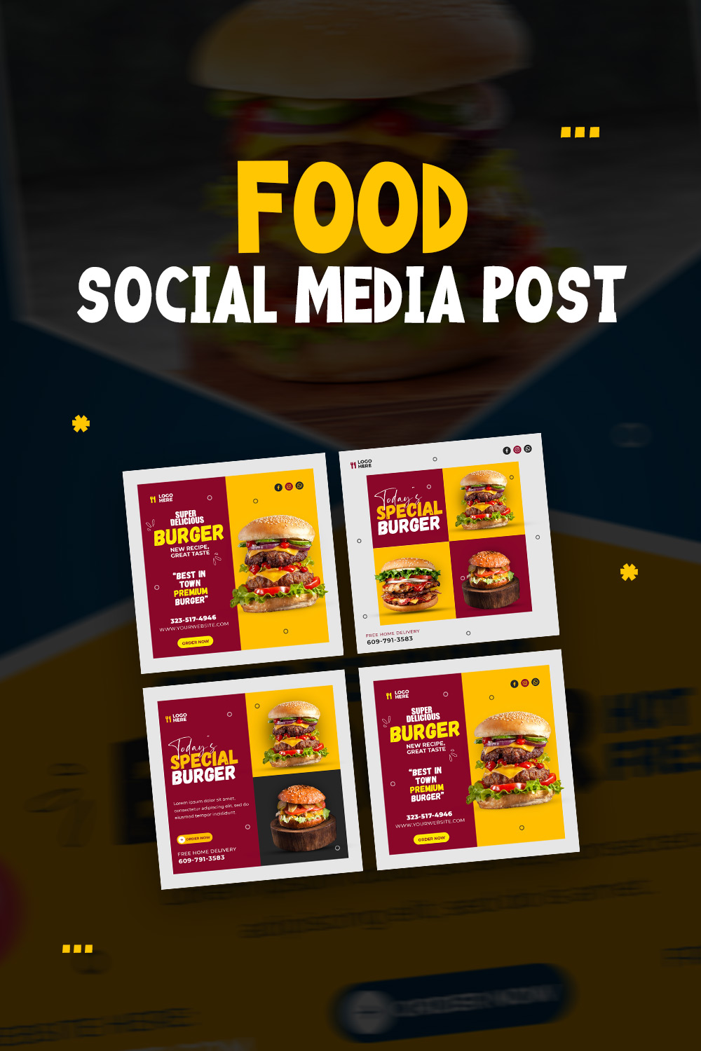 3+ Beautiful food and restaurant social media Banner post templates -only $2 pinterest preview image.