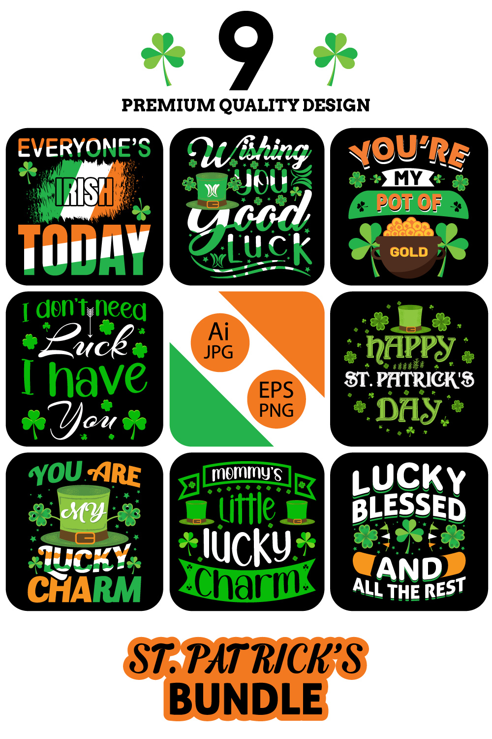 9 ST PATRICK’S DAY BUNDLE T-SHIRT DESIGN pinterest preview image.