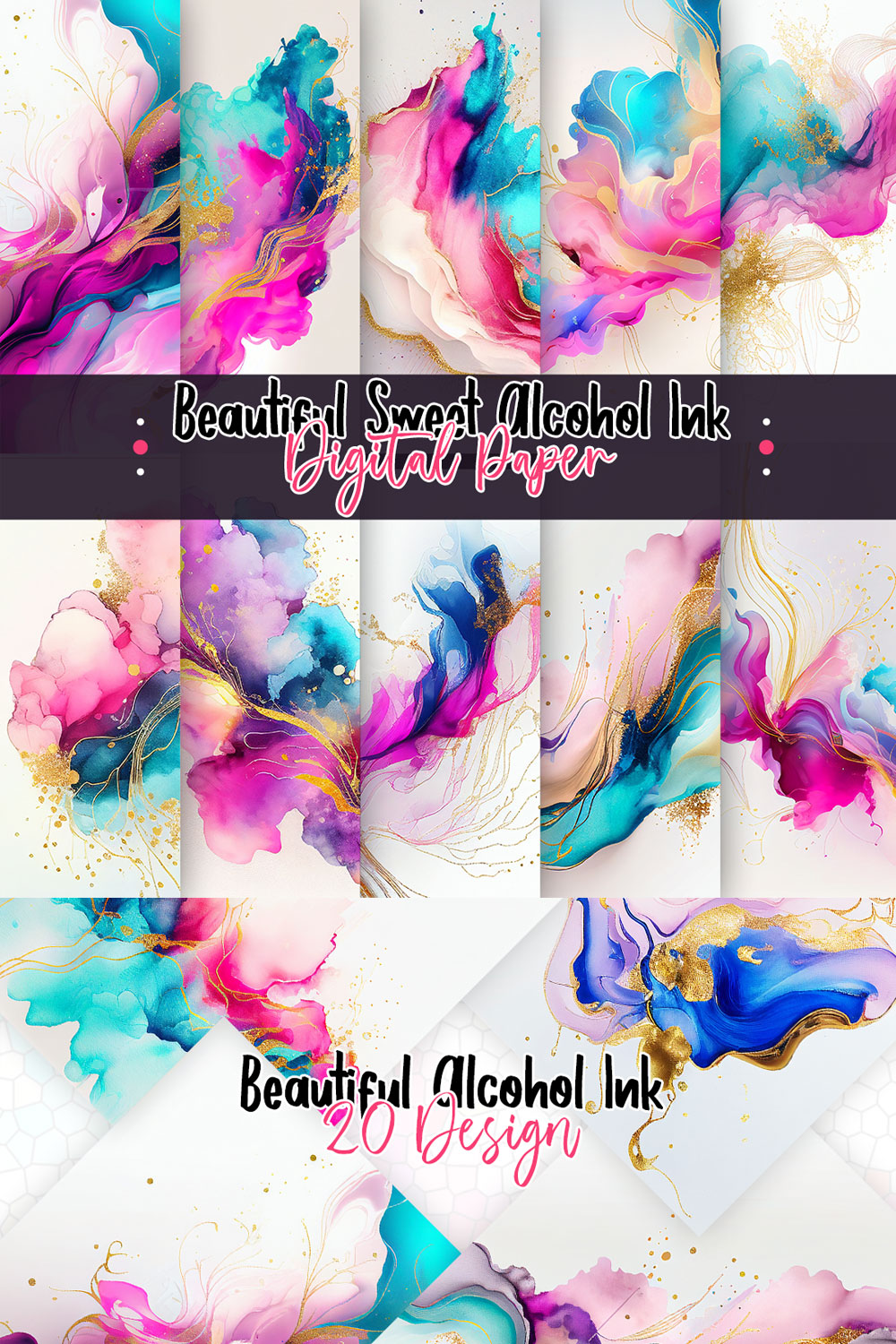 Sweet Alcohol Ink Digital Paper pinterest preview image.