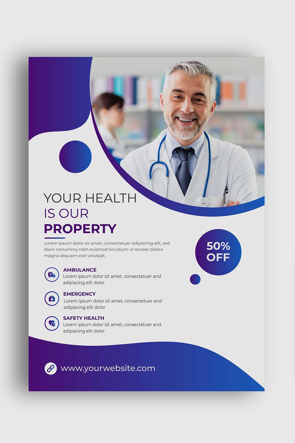 Medical health care and clinic Flyer Design & social media post banner and Square web banner Template, Medical Flyer Design, Healthcare, Clinic, Emergency, Vaccine, Treatment, Medical Flyer Banner Design , A4 Size Colorful Flyer Design Template pinterest preview image.