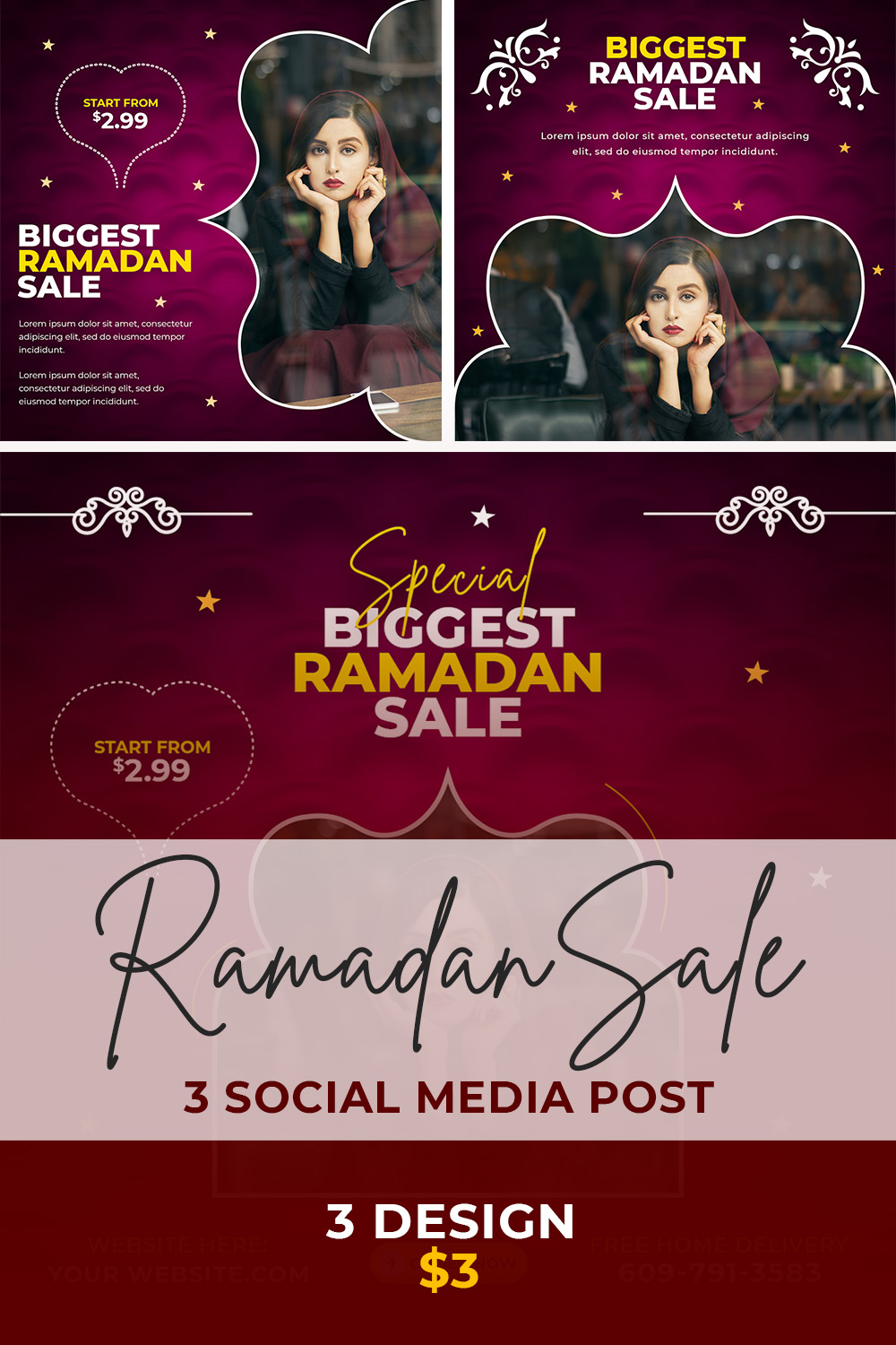 3+ Ramadan Kareem sale festival religious social media promotion banners only-$3 pinterest preview image.