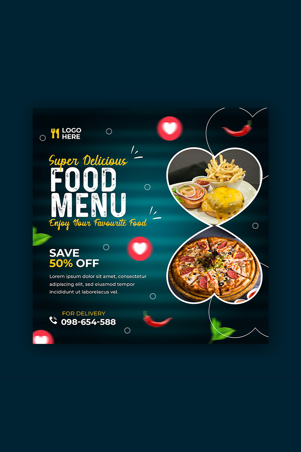 Trendy Food and restaurant social media Banner post template Only-$2 pinterest preview image.