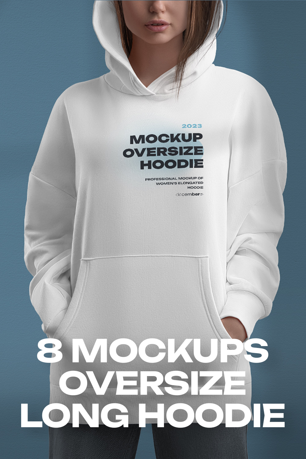 8 Mockups Woman Oversize Long Hoodie pinterest preview image.