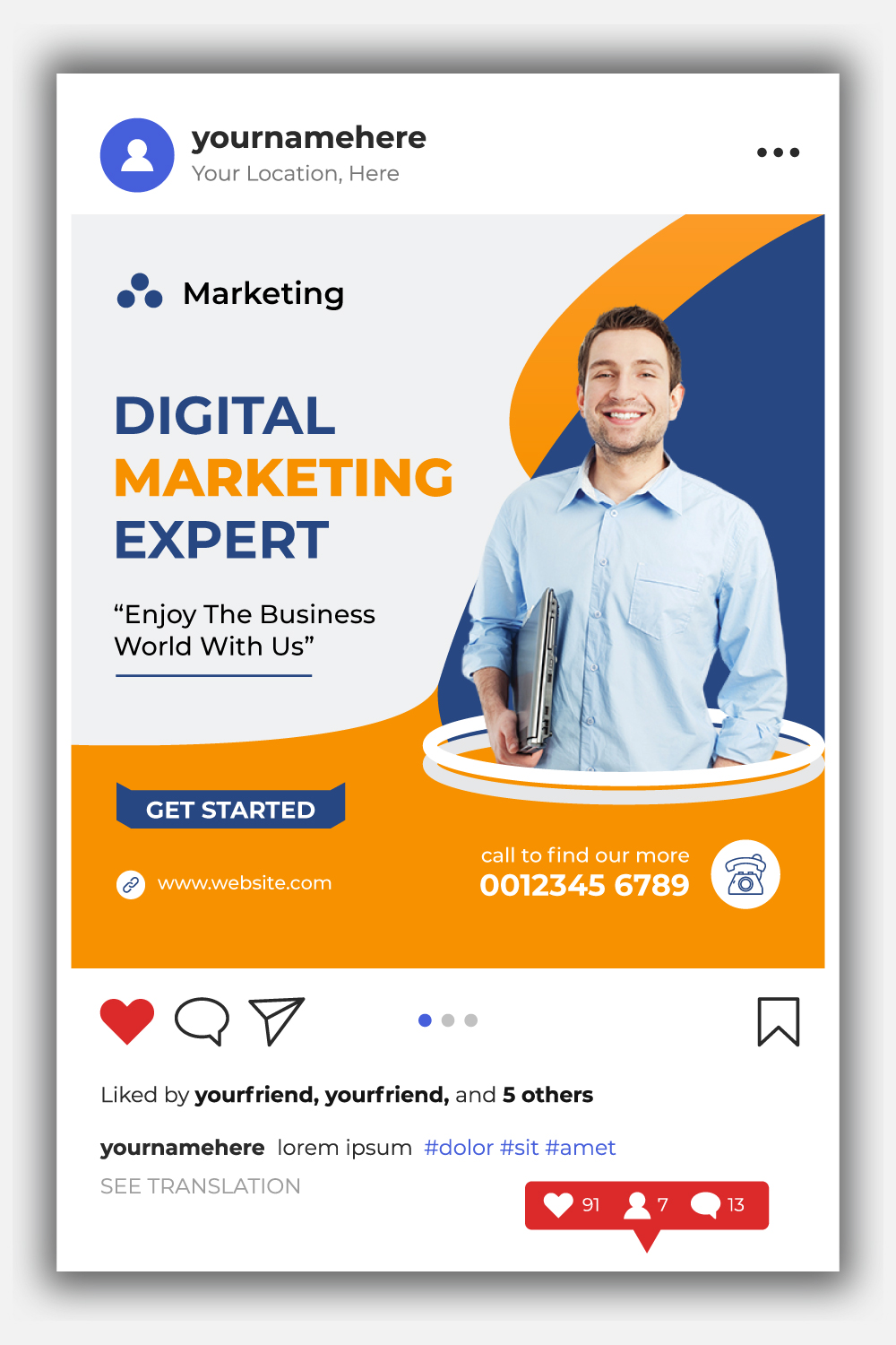 Digital Marketing Corporate Social Media Instagram Post Template pinterest preview image.