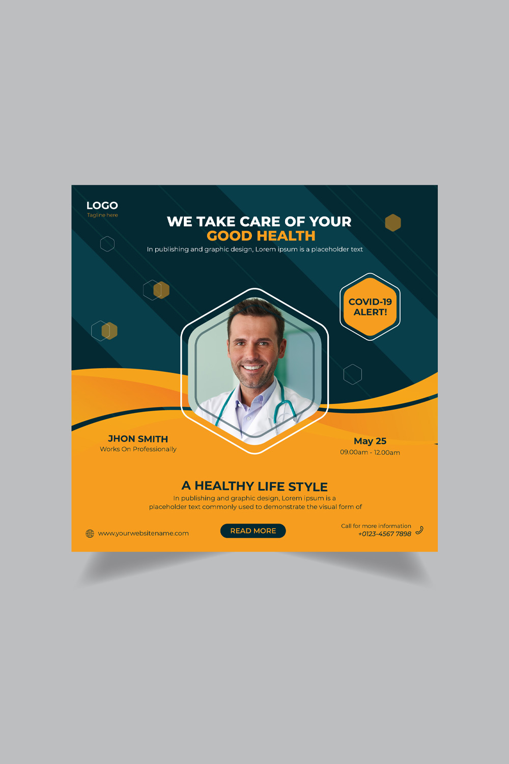 Medical health care flyer social media and horizontal web banner template only-$2 pinterest preview image.