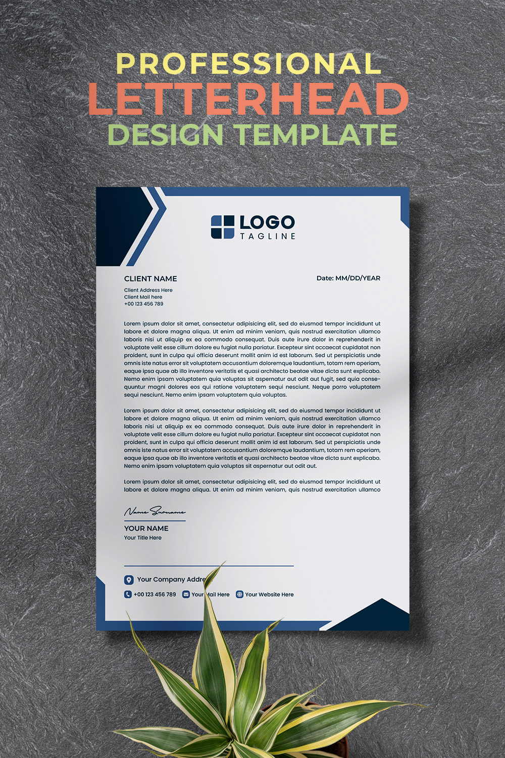 Professional Creative & Corporate Modern Unique Letterhead Design Template pinterest preview image.