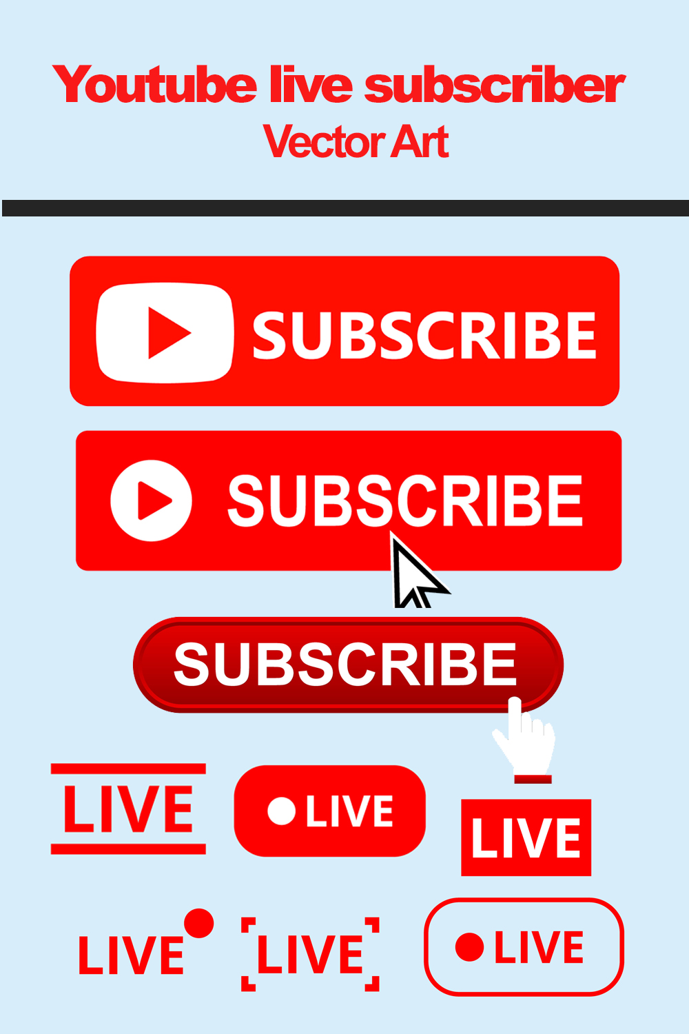 YouTube Live Subscribe Vector Set pinterest preview image.
