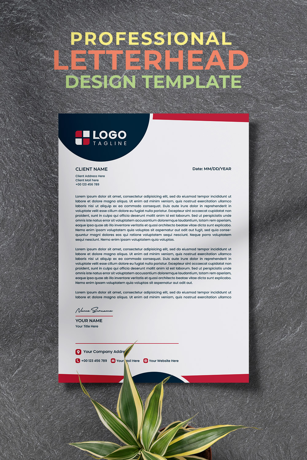 Professional Creative & Corporate Modern Unique Letterhead Design Template pinterest preview image.