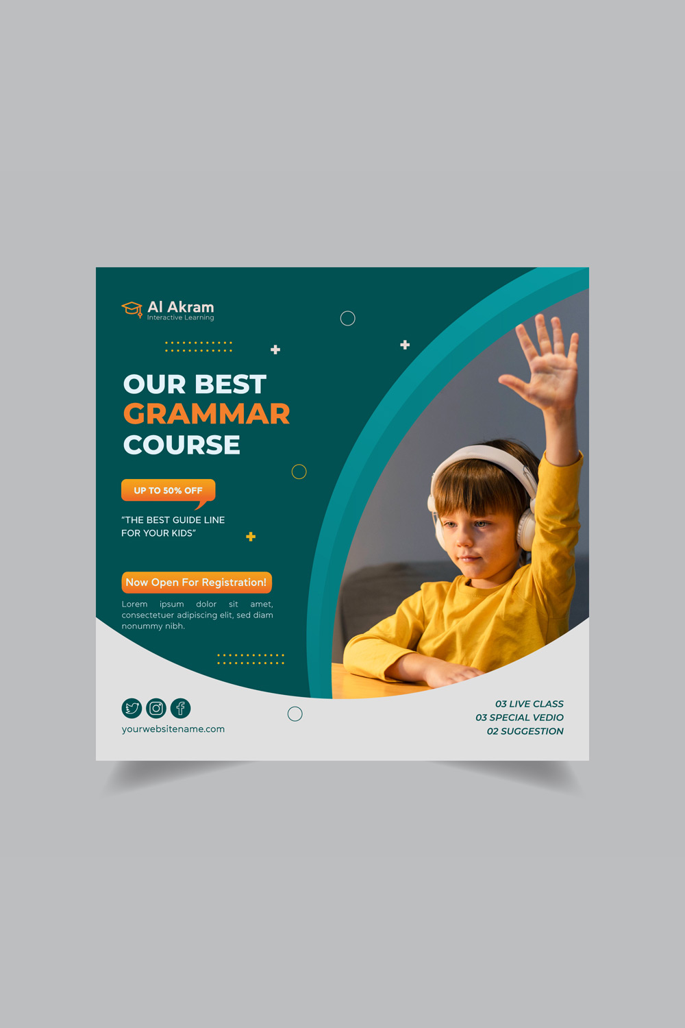 School education admission social media post and Square flyer template only-$2 pinterest preview image.