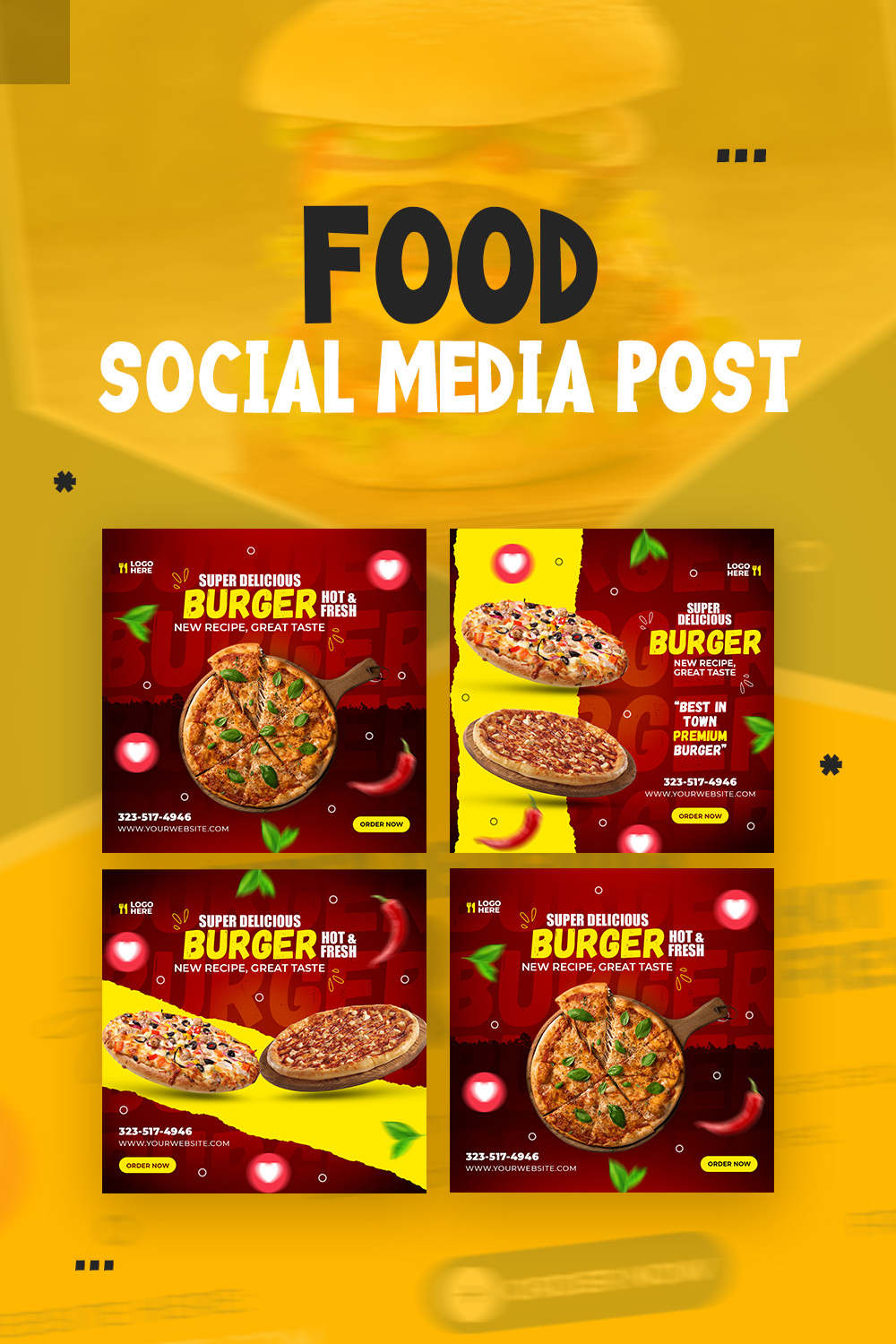 3+ Beautiful food and restaurant social media Banner post templates -only $2 pinterest preview image.