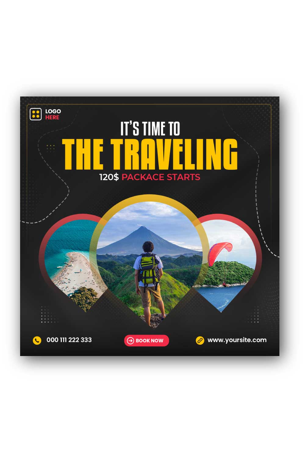 Travel Social Media Instagram Post Template pinterest preview image.