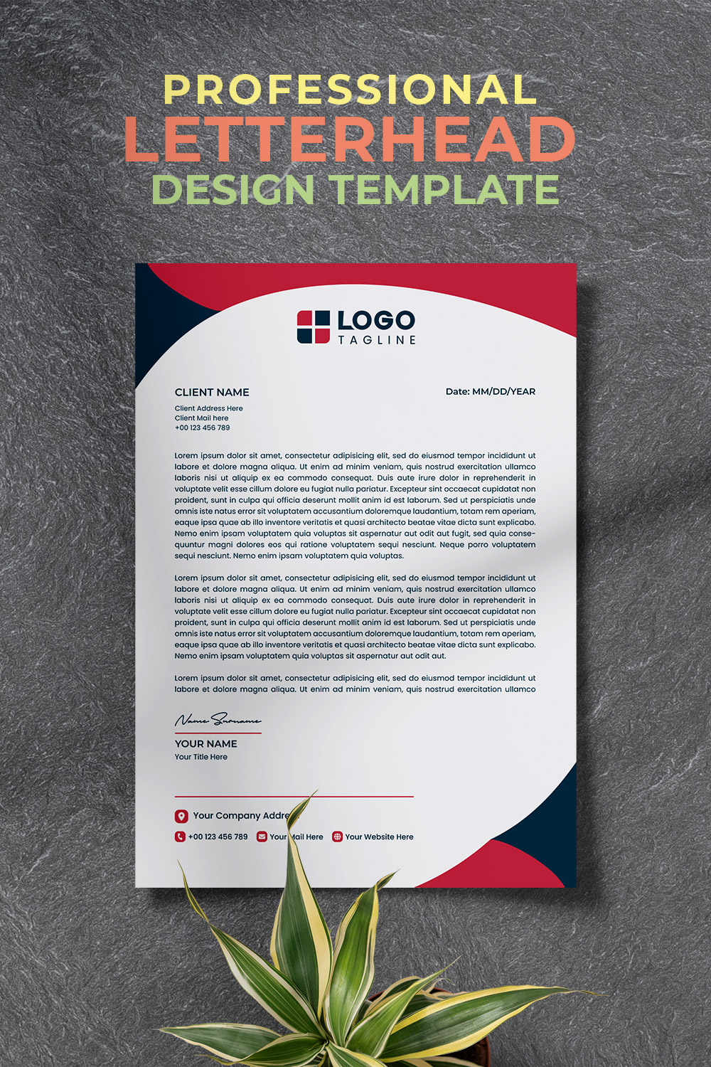 Professional Creative & Corporate Modern Unique Letterhead Design Template pinterest preview image.