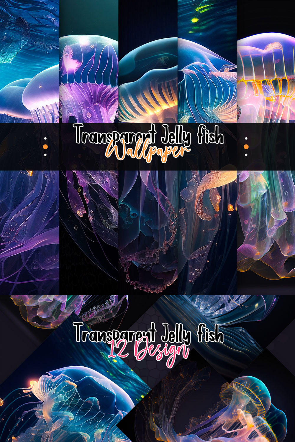 Transparent Jelly Fish Wallpaper Set pinterest preview image.