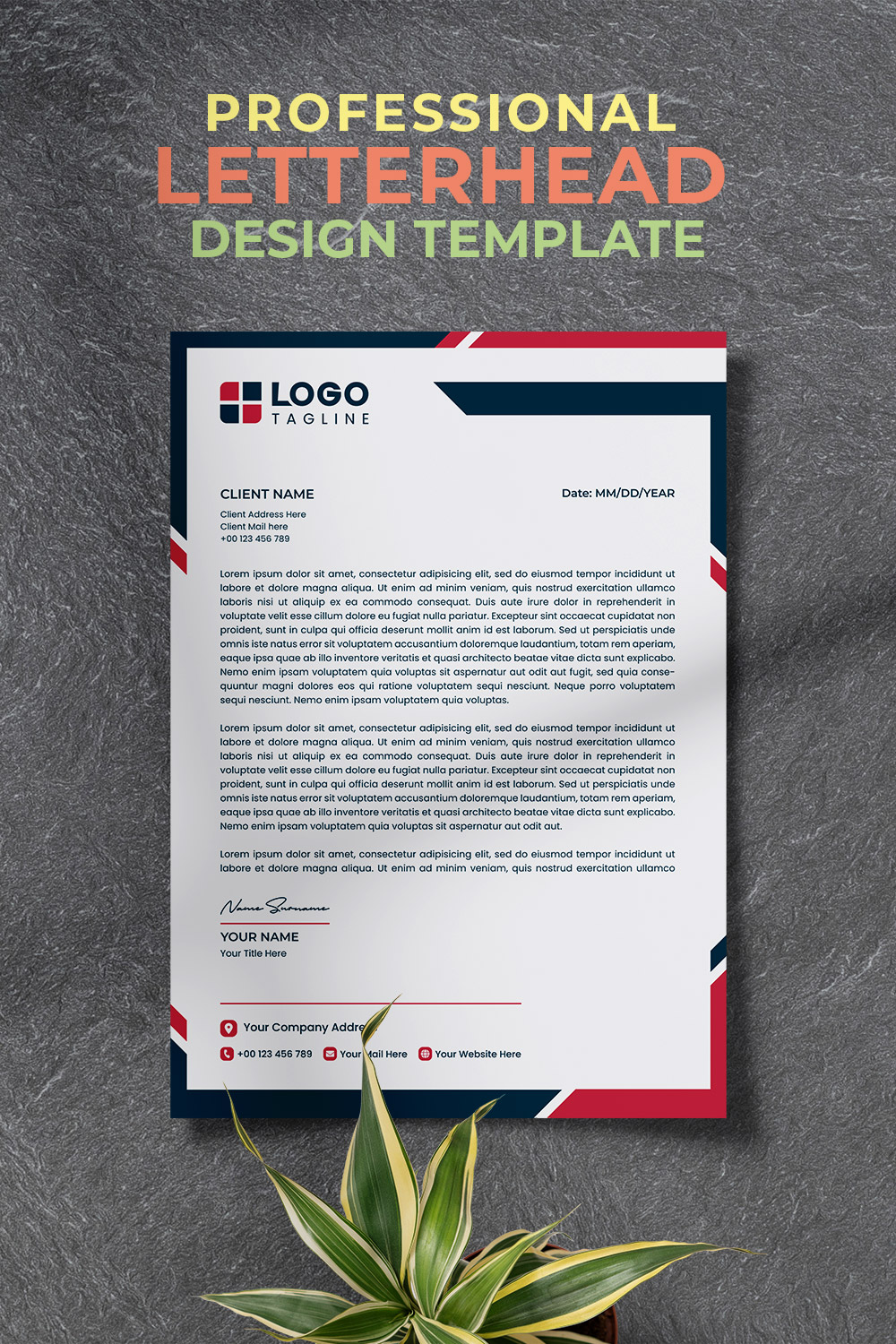 Professional Creative & Corporate Modern Unique Letterhead Design Template pinterest preview image.