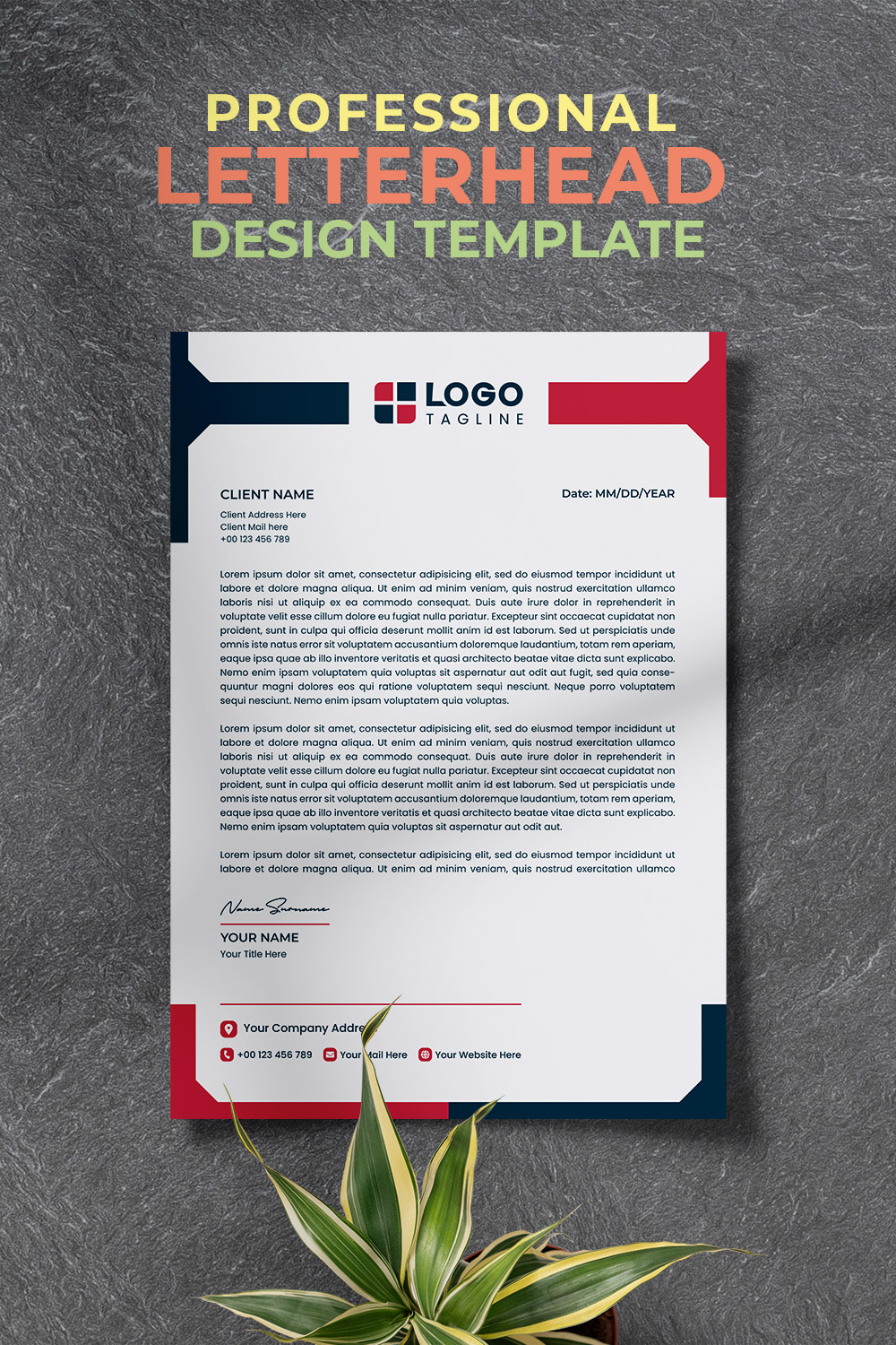 Professional Creative & Corporate Modern Unique Letterhead Design Template pinterest preview image.