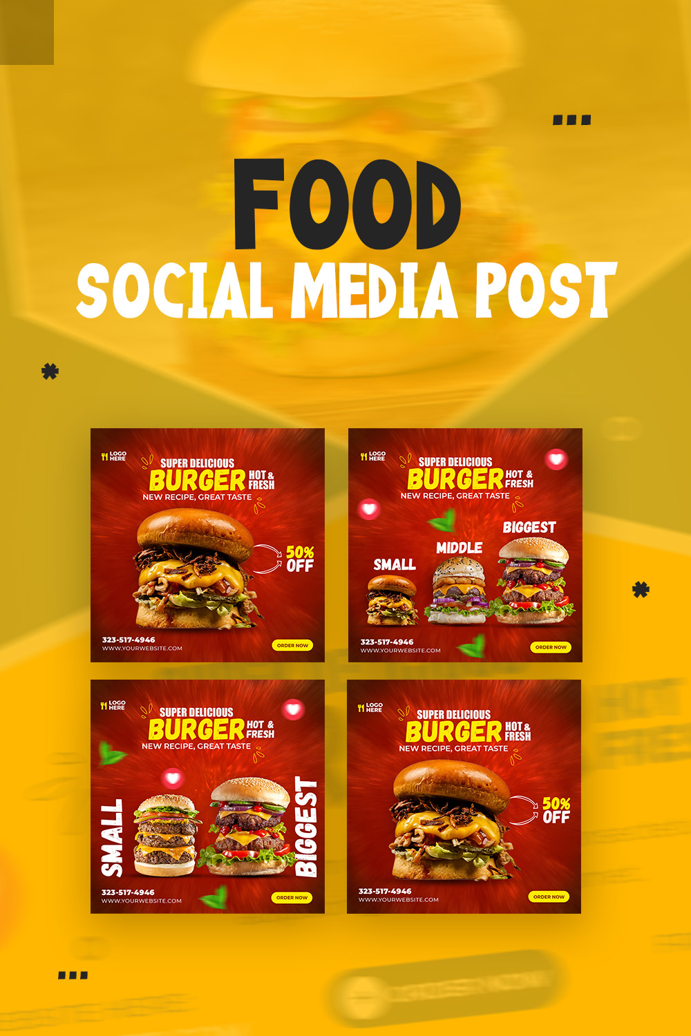 3+ Beautiful food and restaurant social media Banner post templates -only $2 pinterest preview image.