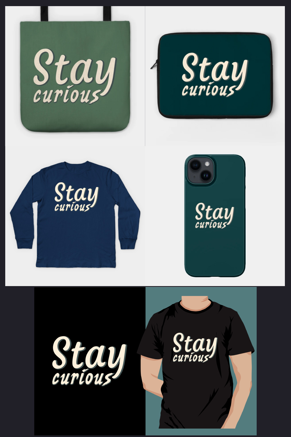 Stay curious typography t-shirt design vector illustration pinterest preview image.