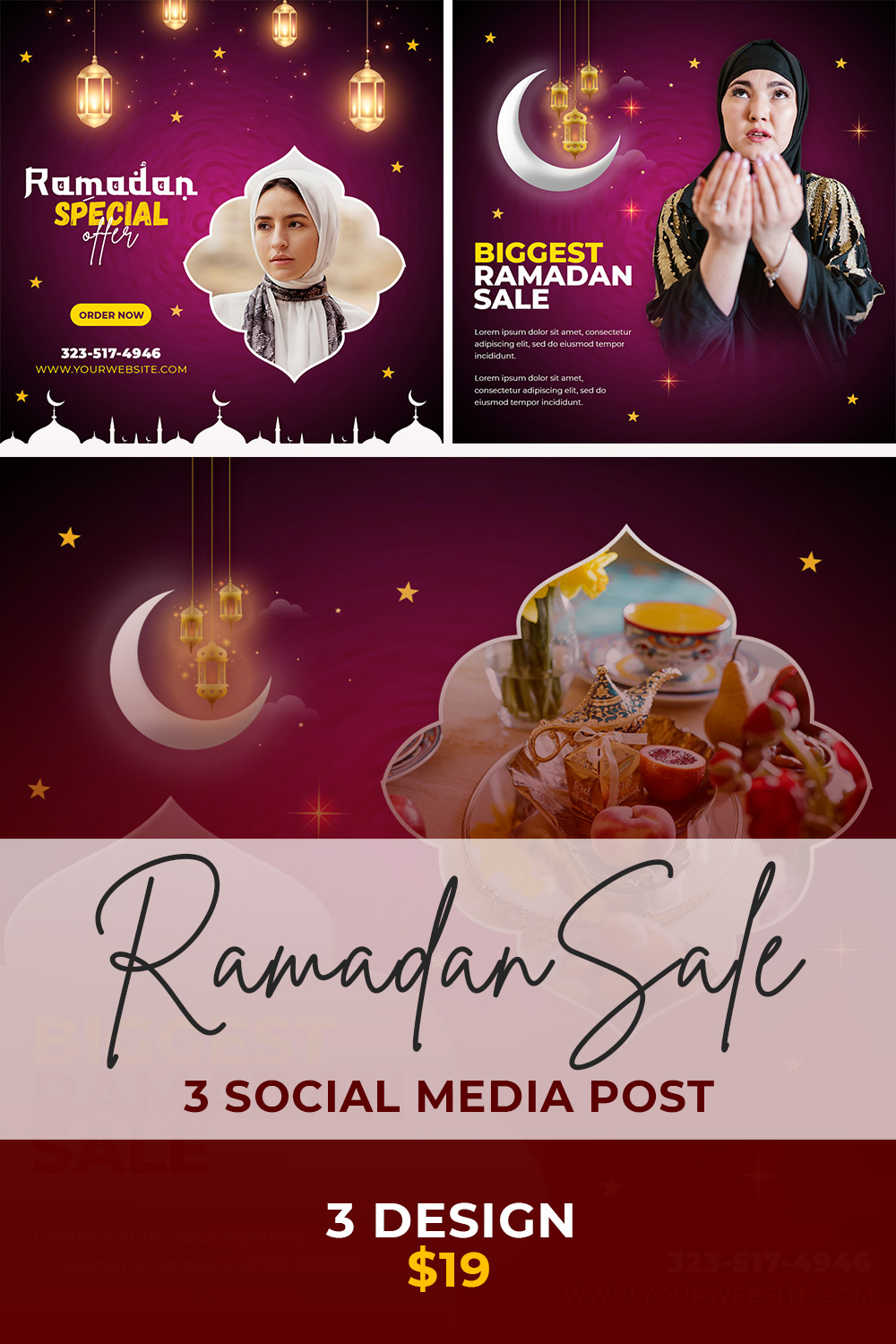 3+ beautiful Ramadan Kareem sale festival religious social media promotion banner template- only $19 pinterest preview image.